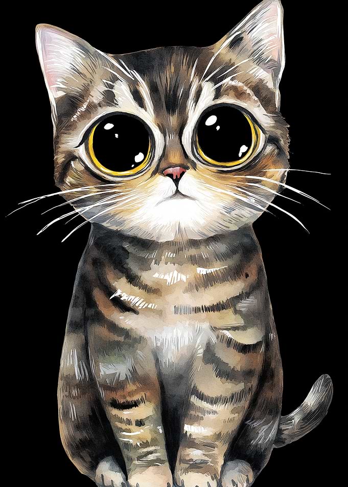 Cute Watercolor Cat with Big Eyes