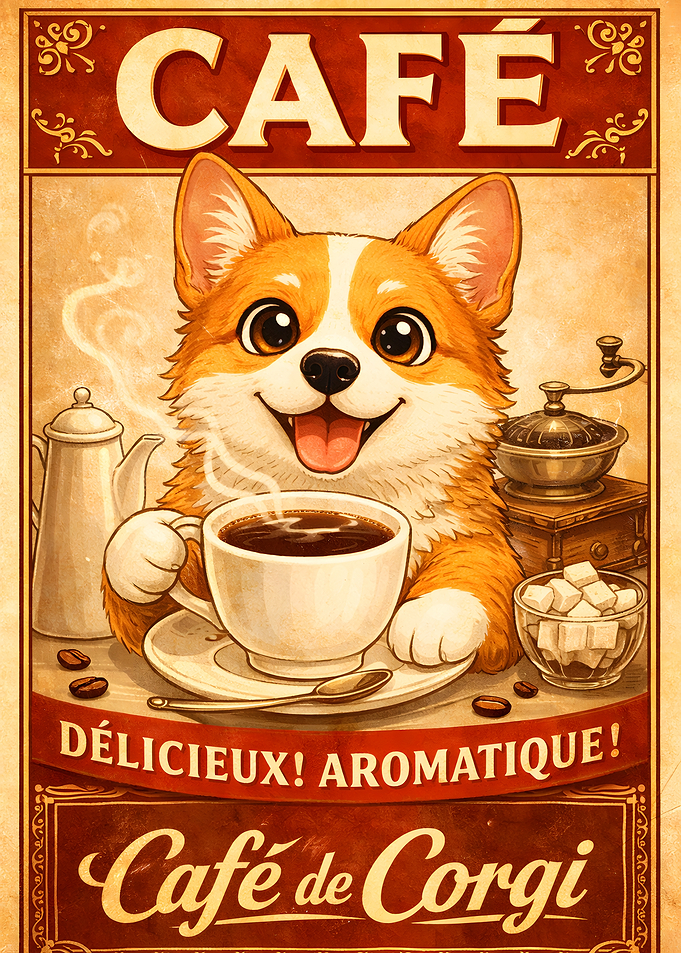 Cute Corgi Enjoying Coffee