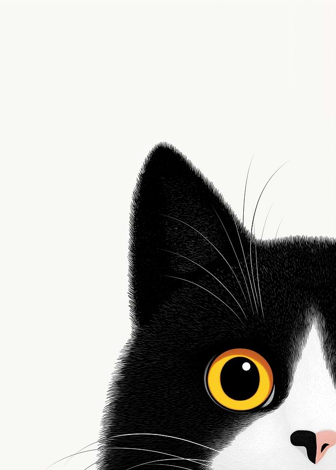 Peeking Tuxedo Cat with Yellow Eyes