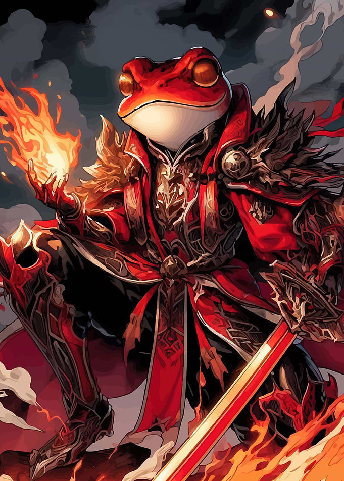 Fantasy Frog Warrior with Fire