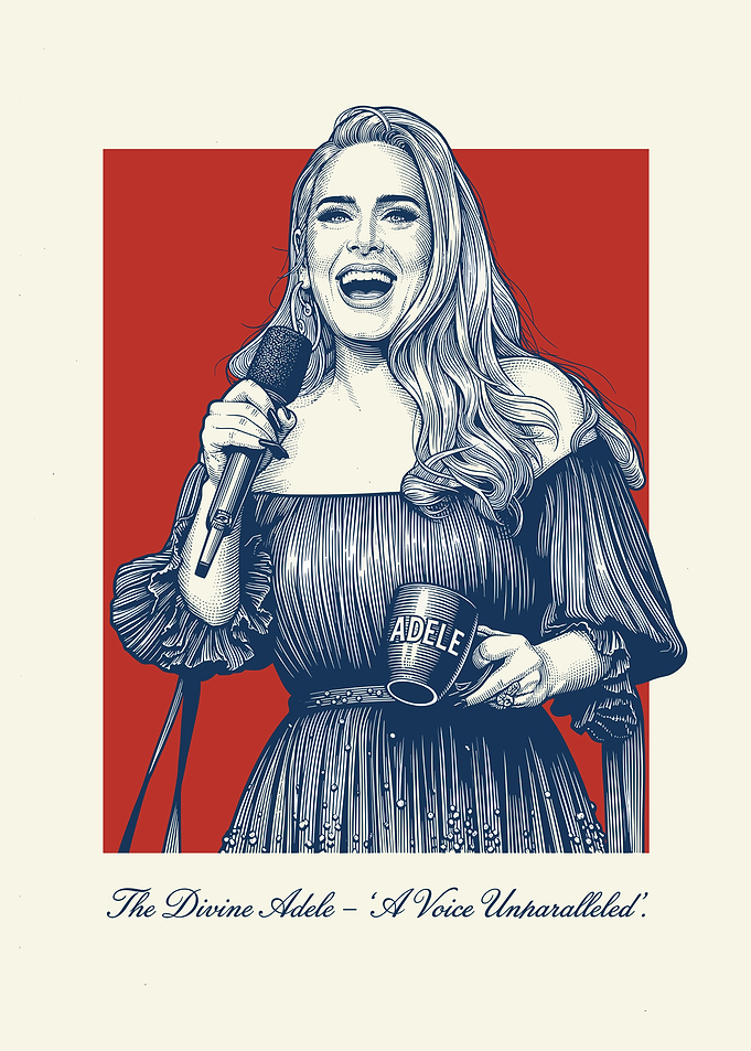 Adele Singing with Microphone and Mug