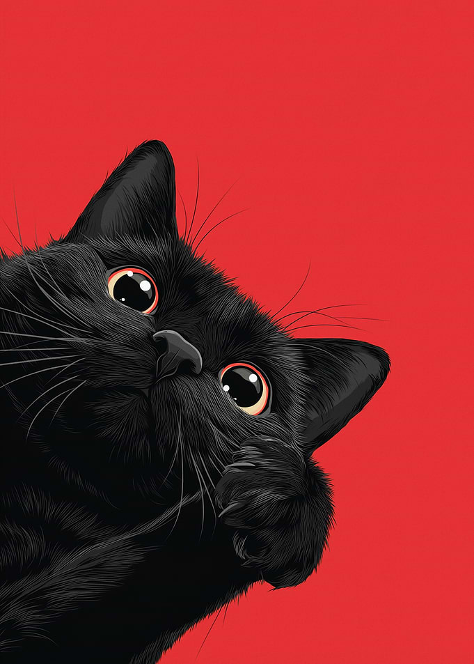 Peeking Black Cat with Big Eyes