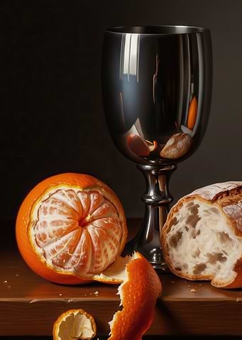 Still life with tangerine and bread