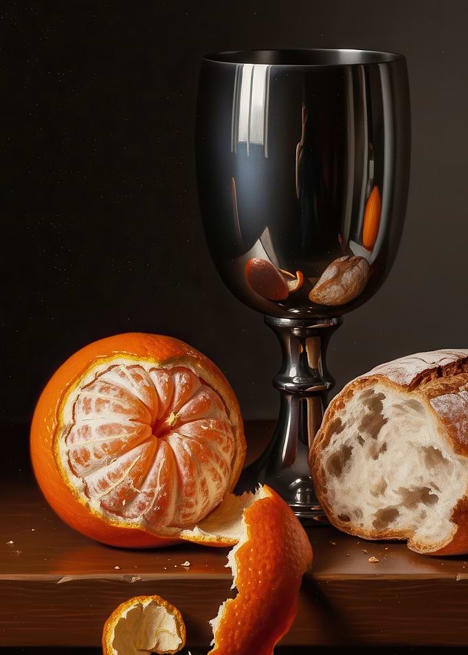 Still life with tangerine and bread