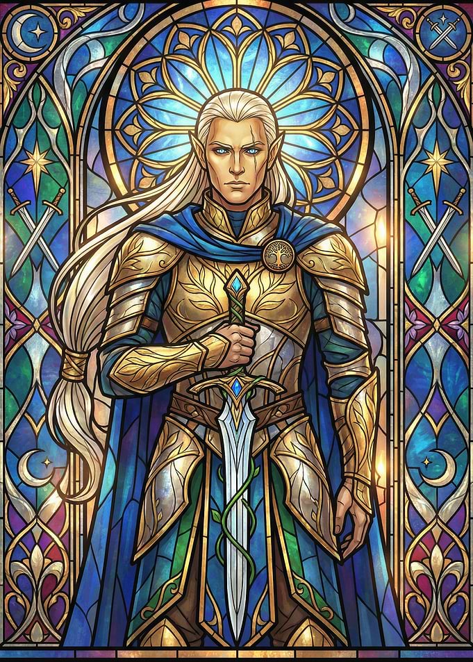 Elf Warrior in Stained Glass Armor