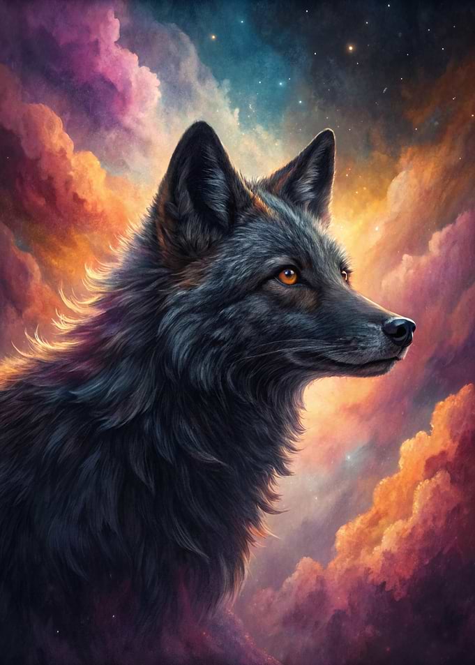 Black Wolf in Cosmic Clouds