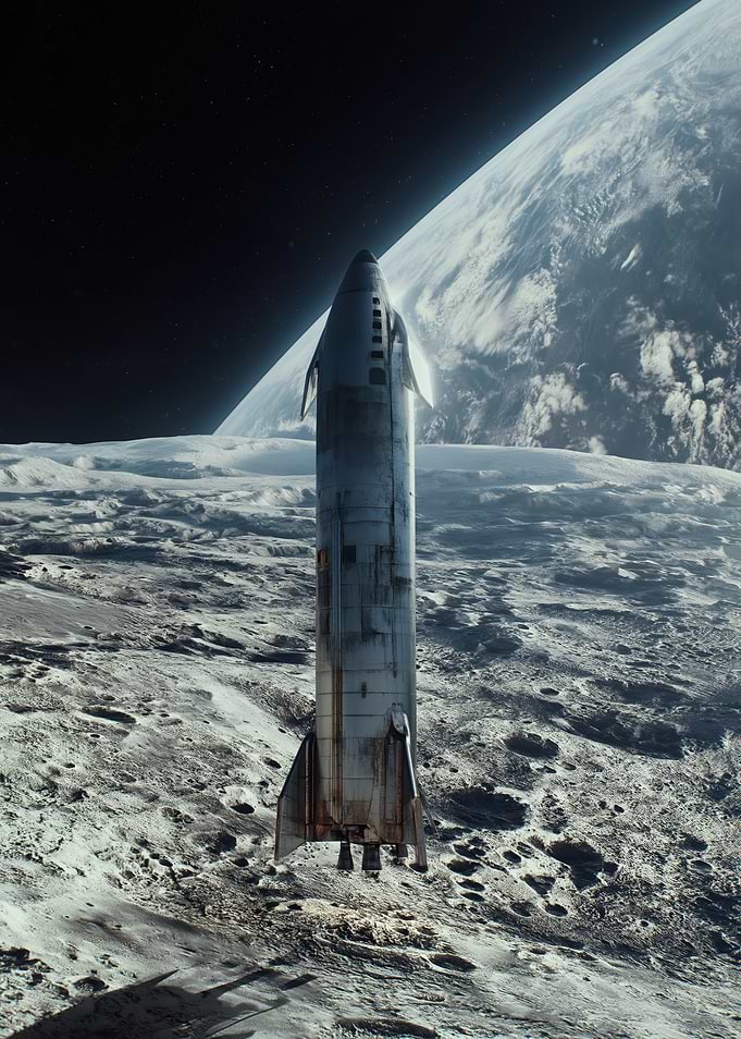 Spaceship on the Moon with Earth View