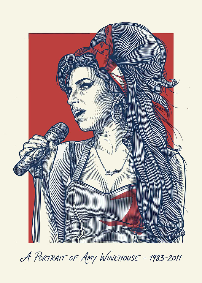 Amy Winehouse Portrait with Microphone