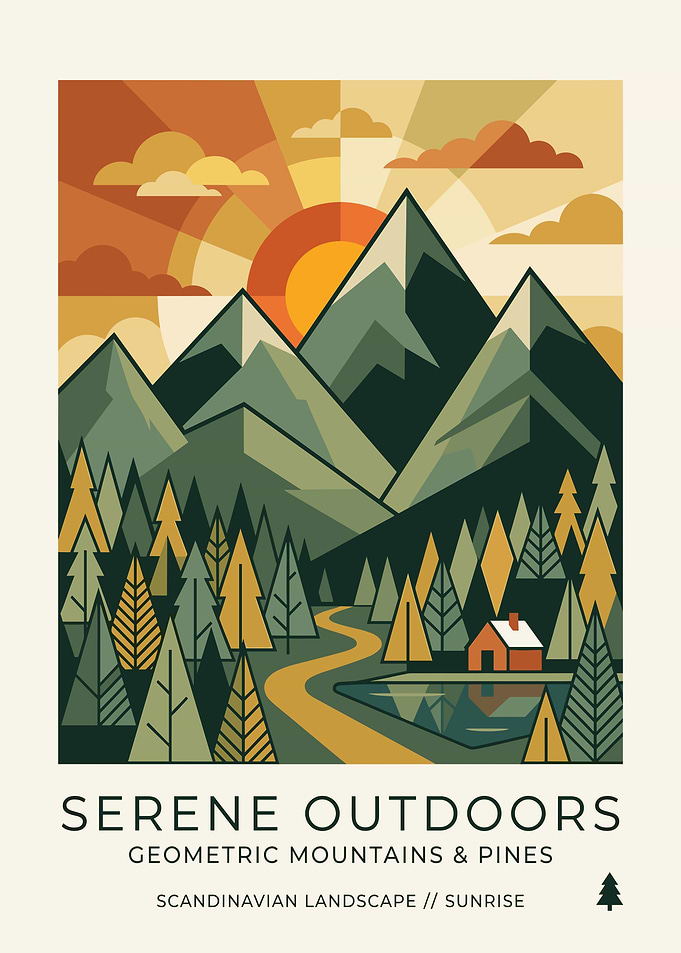 Geometric Scandinavian Mountain Sunrise