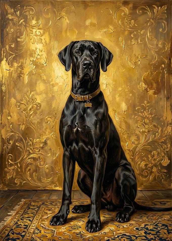 Great Dane Portrait on Gold Background