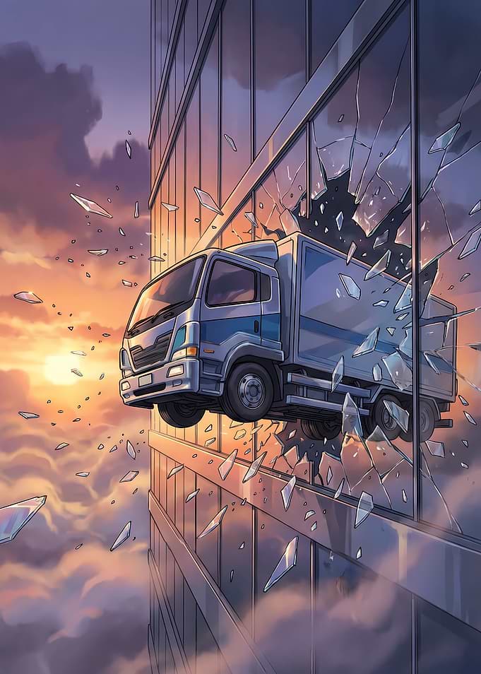 Truck crashes through skyscraper window