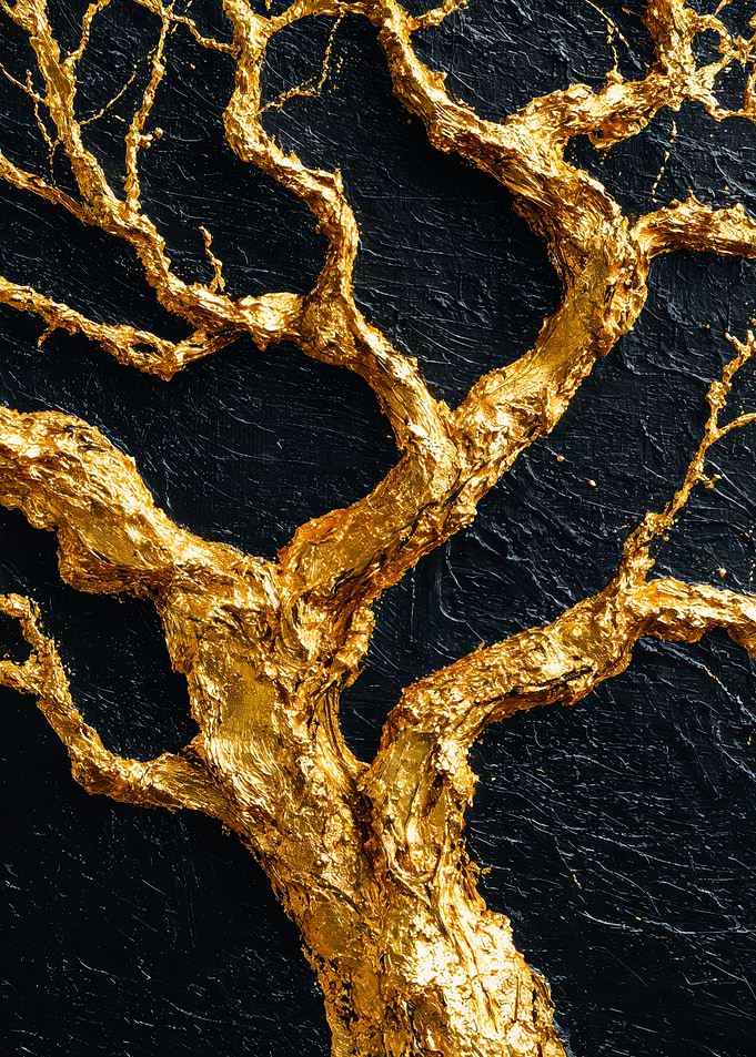 Golden tree on black background
