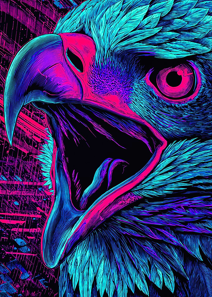 Neon Eagle Head Vibrant Illustration