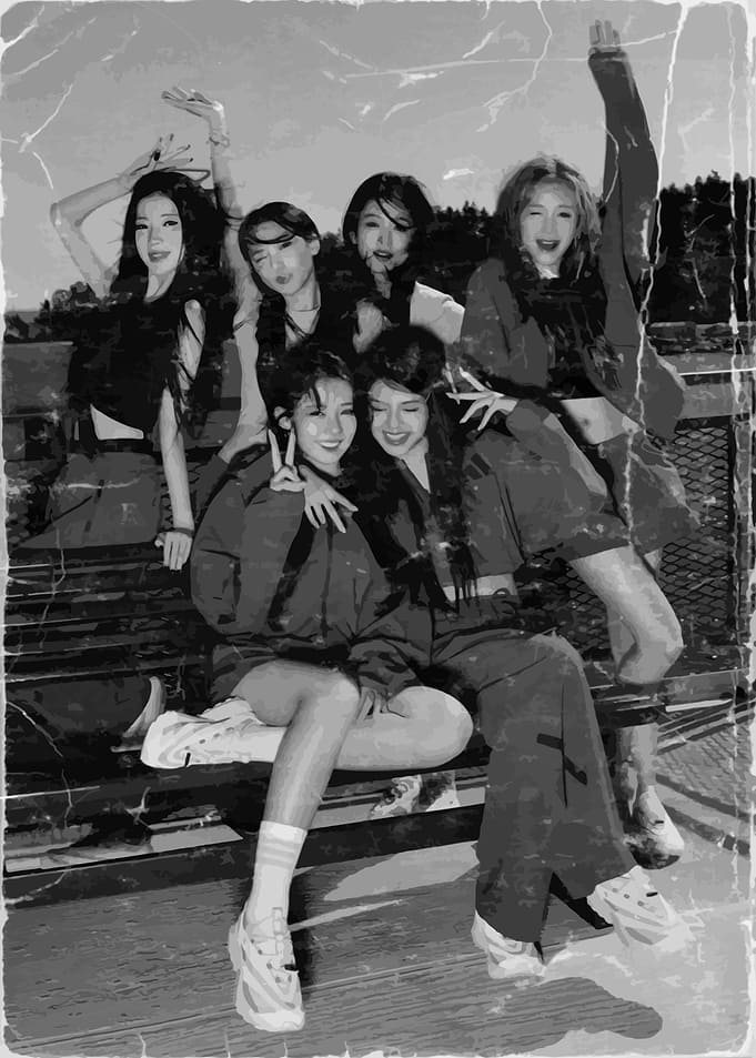 Vintage Babymonster Group Black and White Poster