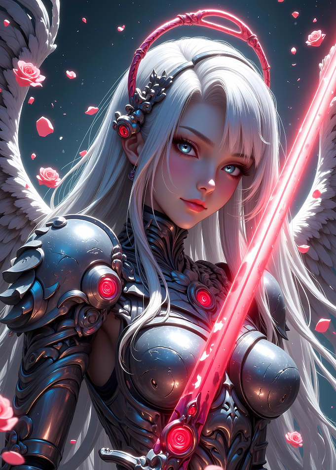 Anime Angel Warrior with Glowing Sword