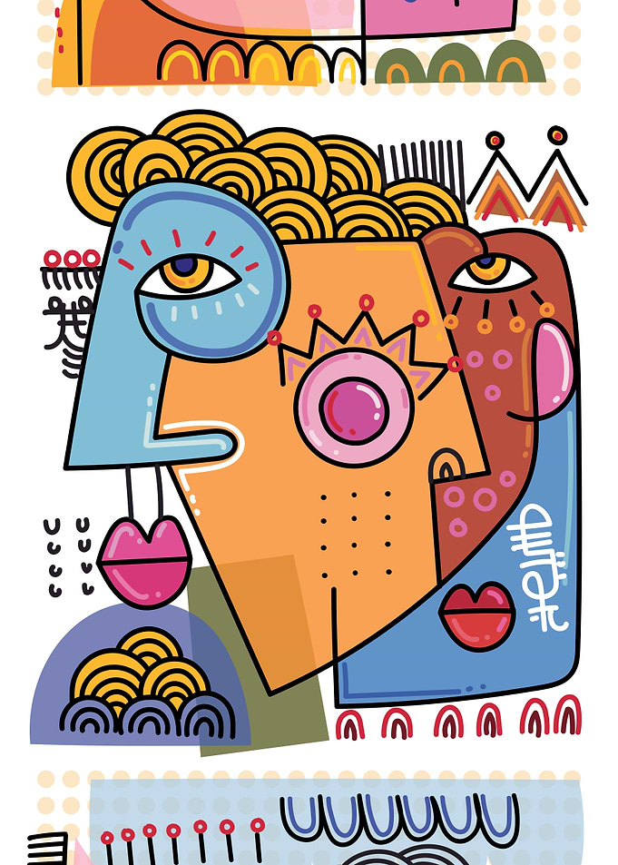 Abstract Faces with Bold Colors