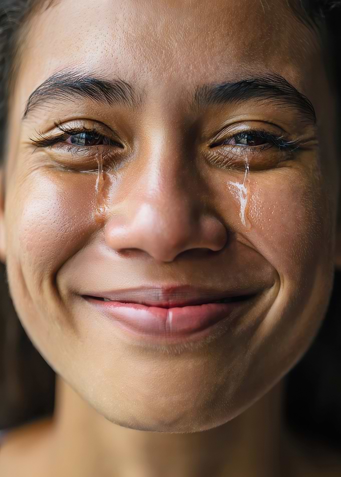 Young Woman Crying and Smiling