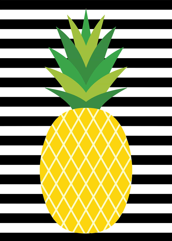 Pineapple on Black and White Stripes