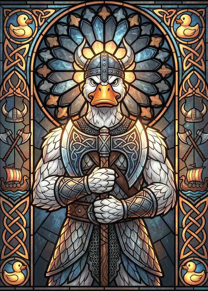 Viking Duck Warrior Stained Glass