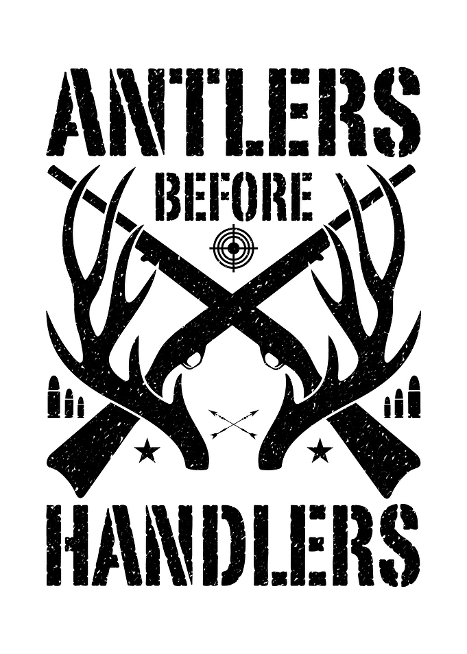funny hunting wall art - 'Antlers Before Handlers' man cave and lodge wall decor