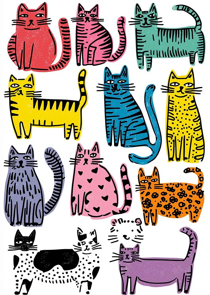 Collection of Illustrated Cats