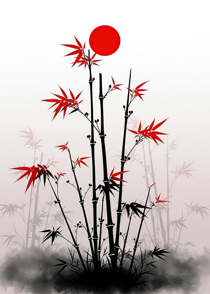 Red Bamboo and Sun