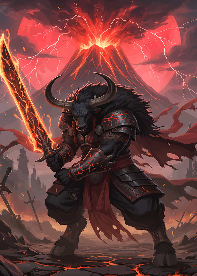 Minotaur Warrior with Fiery Sword
