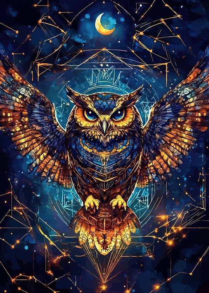 Mystical Owl with Celestial Background