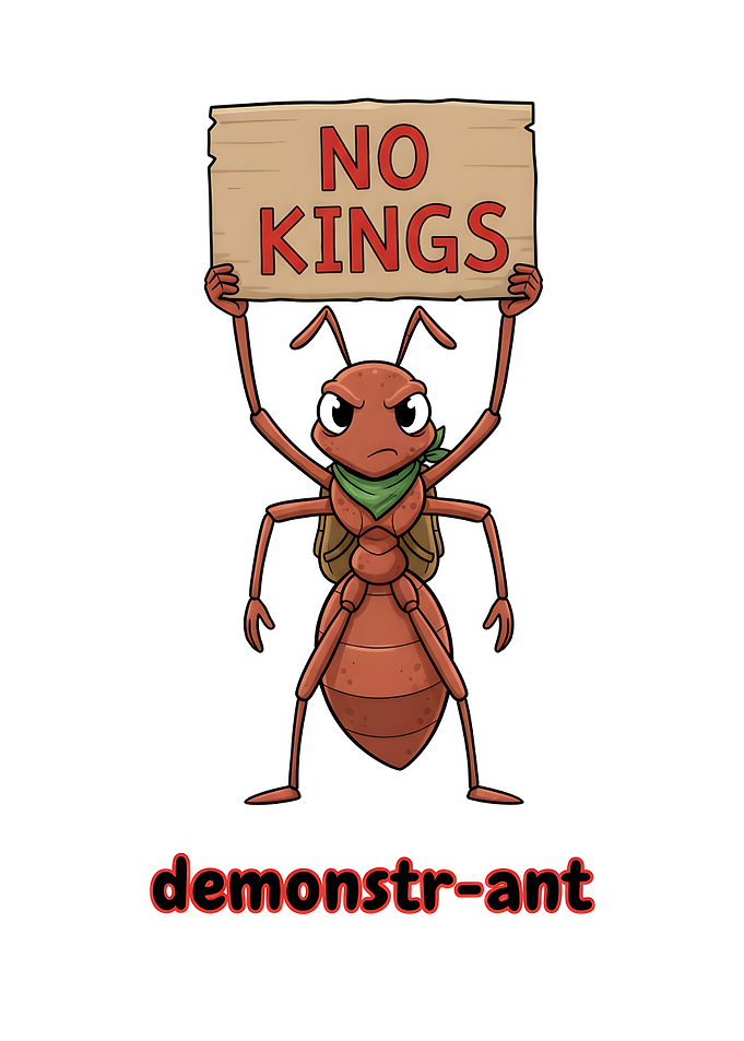 Ant holding 'No Kings' sign
