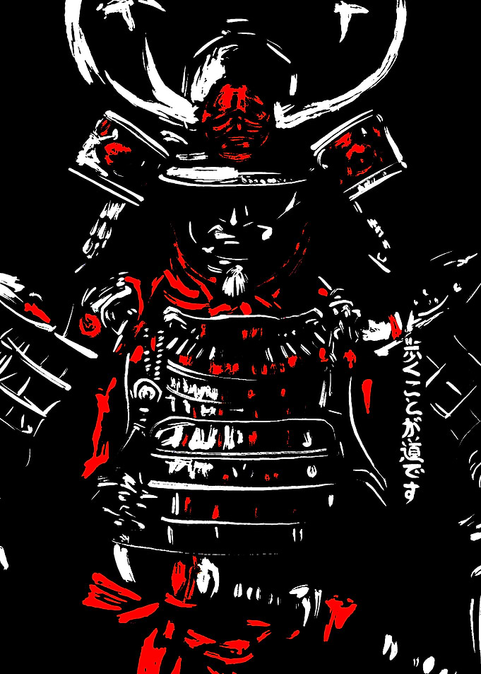 Samurai Warrior in Red and White