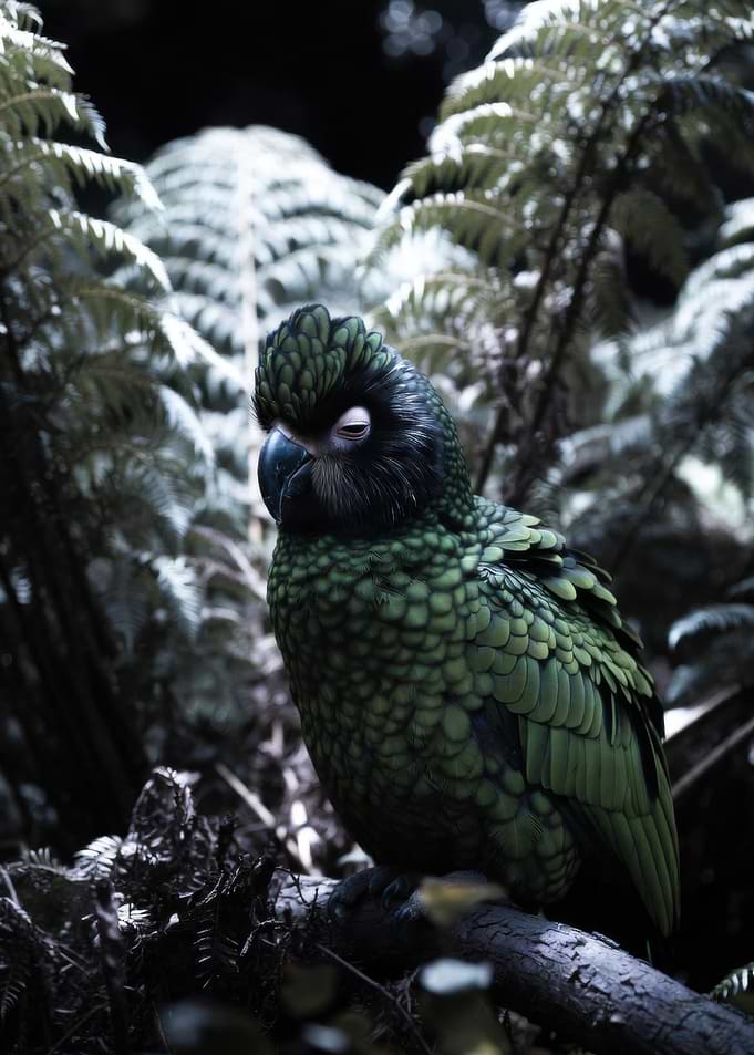 Green Parrot in Ferns