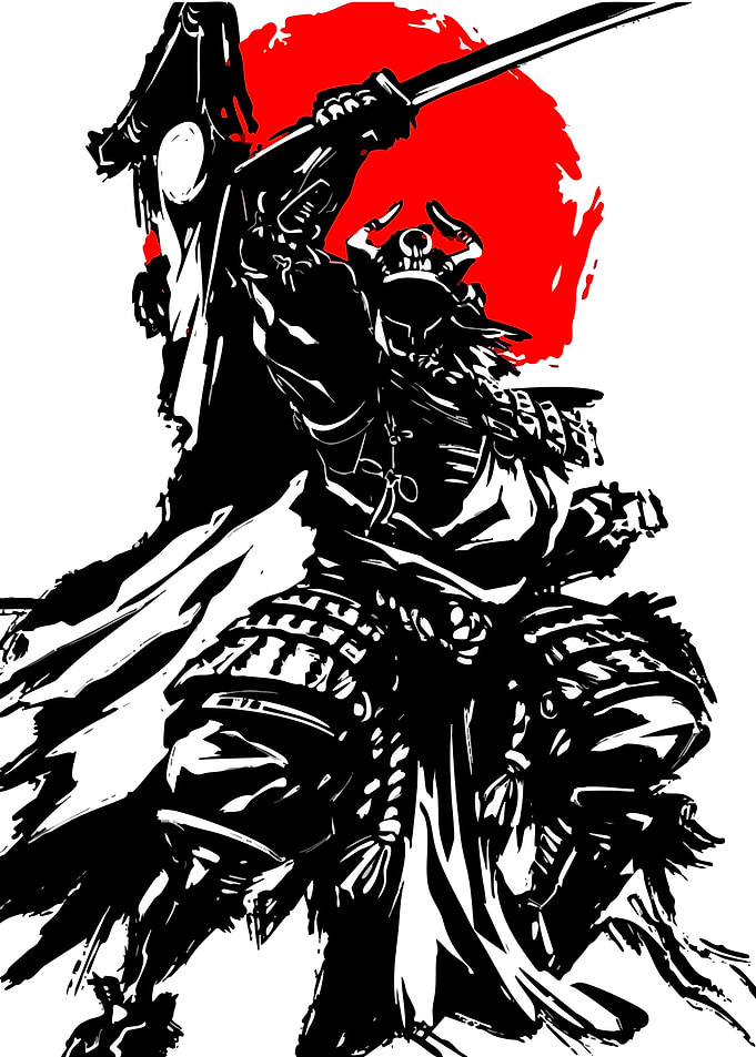 Samurai Warrior with Red Sun