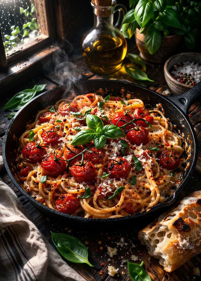 Spaghetti with Cherry Tomatoes and Basil
