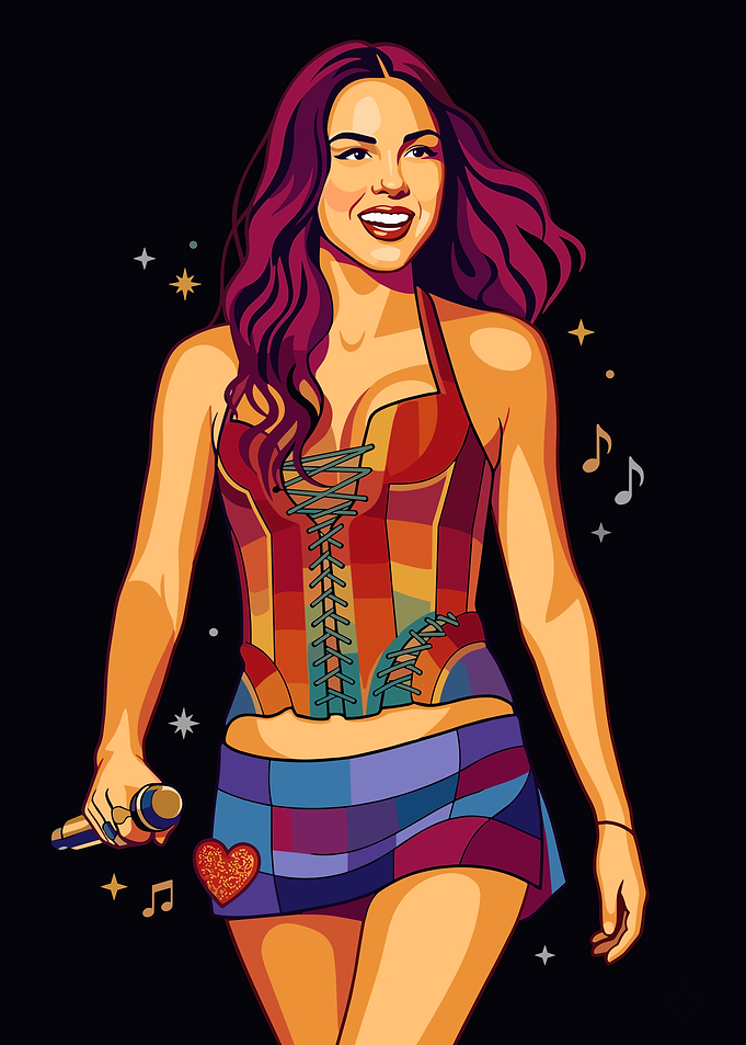 Olivia Rodrigo Pop Art Singer with Microphone