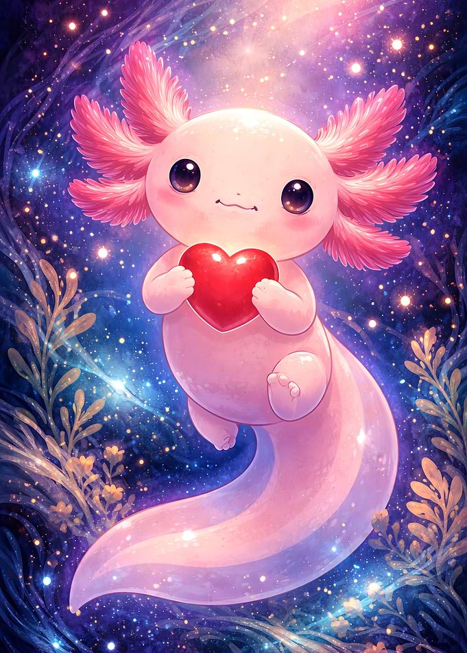 Cute Axolotl Holding a Heart