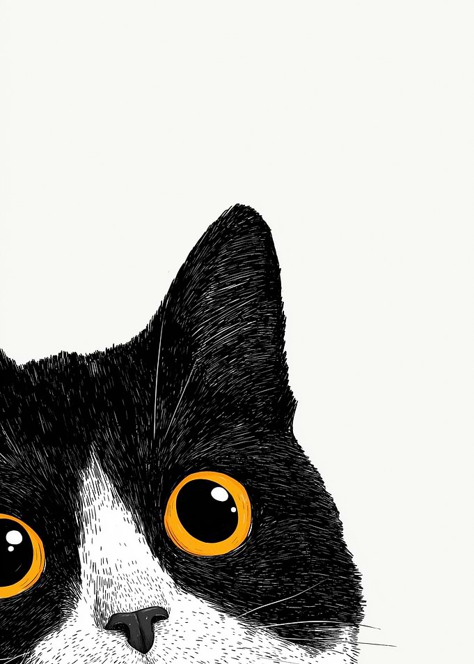 Peeking Black and White Cat