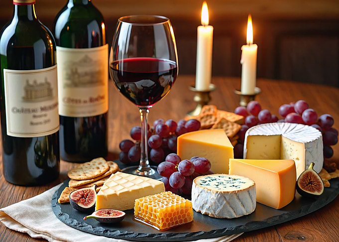 Wine and cheese tasting with candles