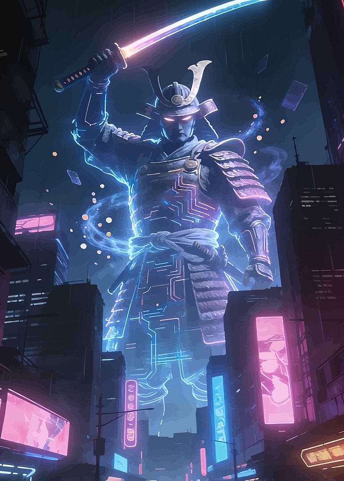 Cyberpunk Samurai in Neon City