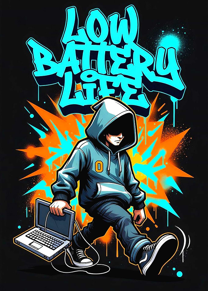 Graffiti Art of a Hooded Figure with Laptop