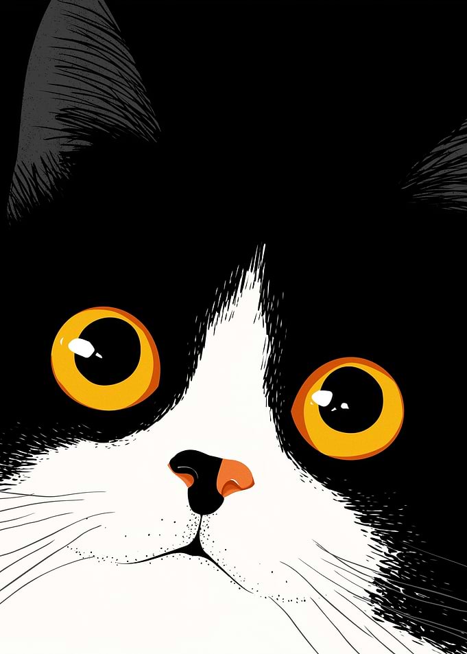 Close-up of a Black and White Cat's Face