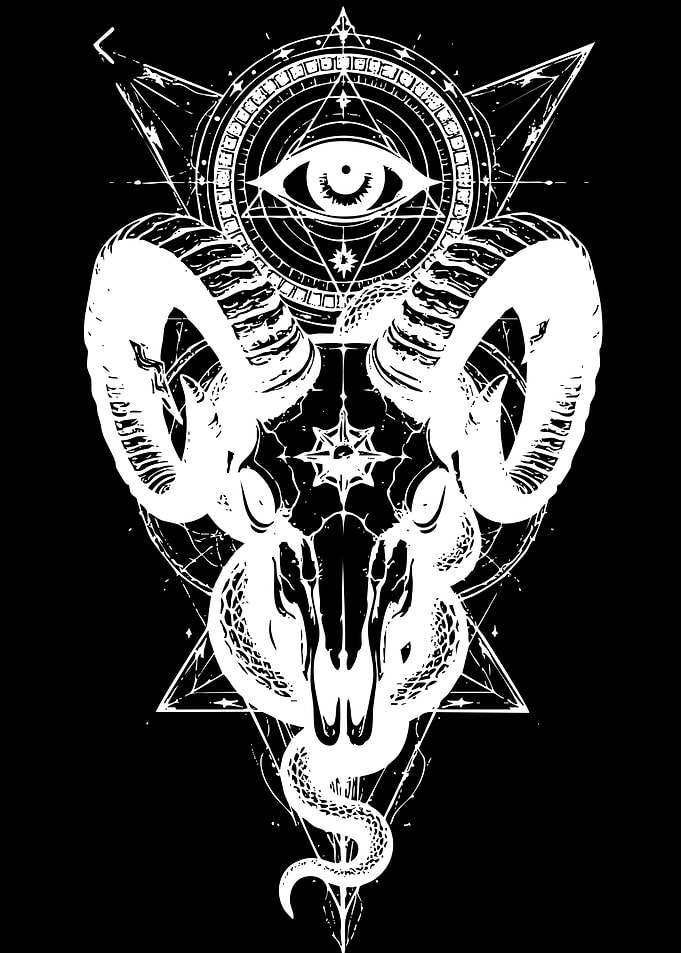 Occult Ram Skull and Snake