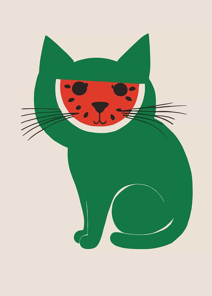 Watermelon Cat Illustration