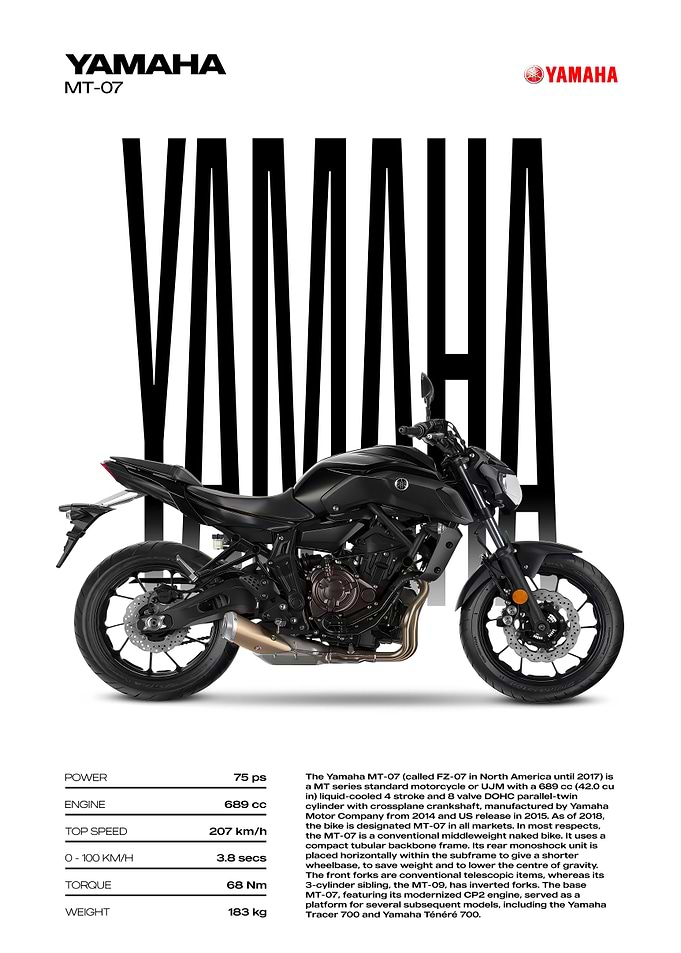 Yamaha MT-07 Motorcycle Poster