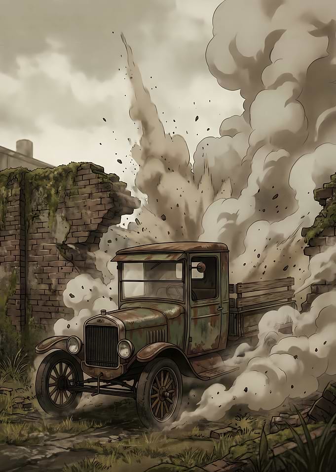 Vintage Truck in Dust Cloud