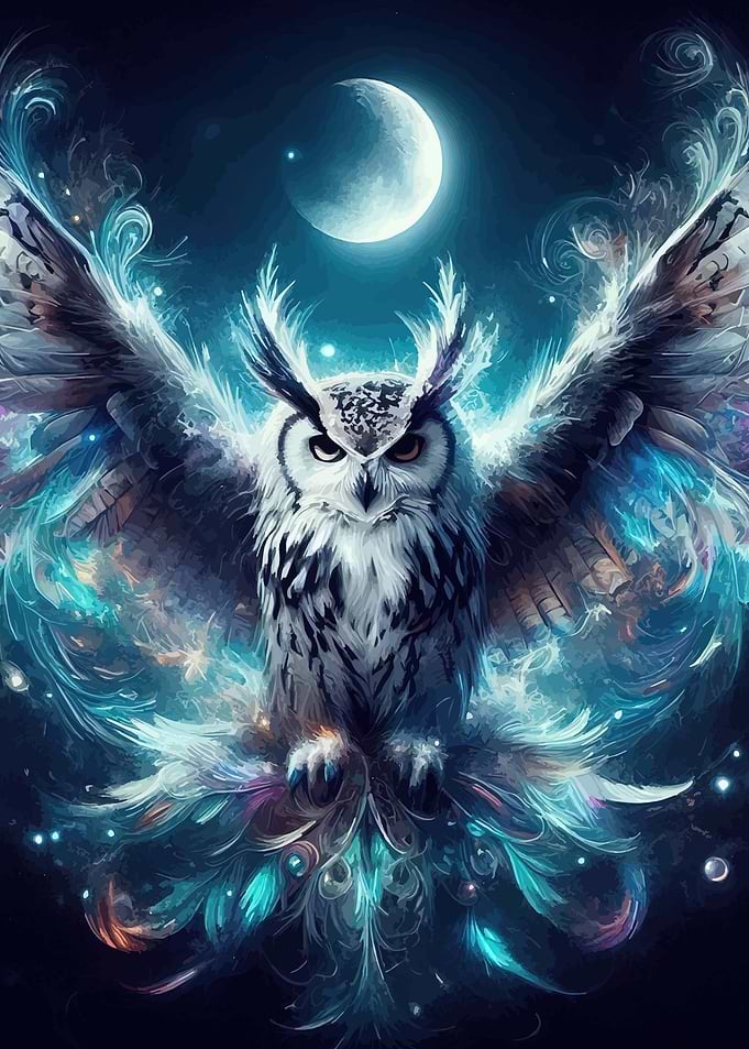 Mystical Owl with Moon