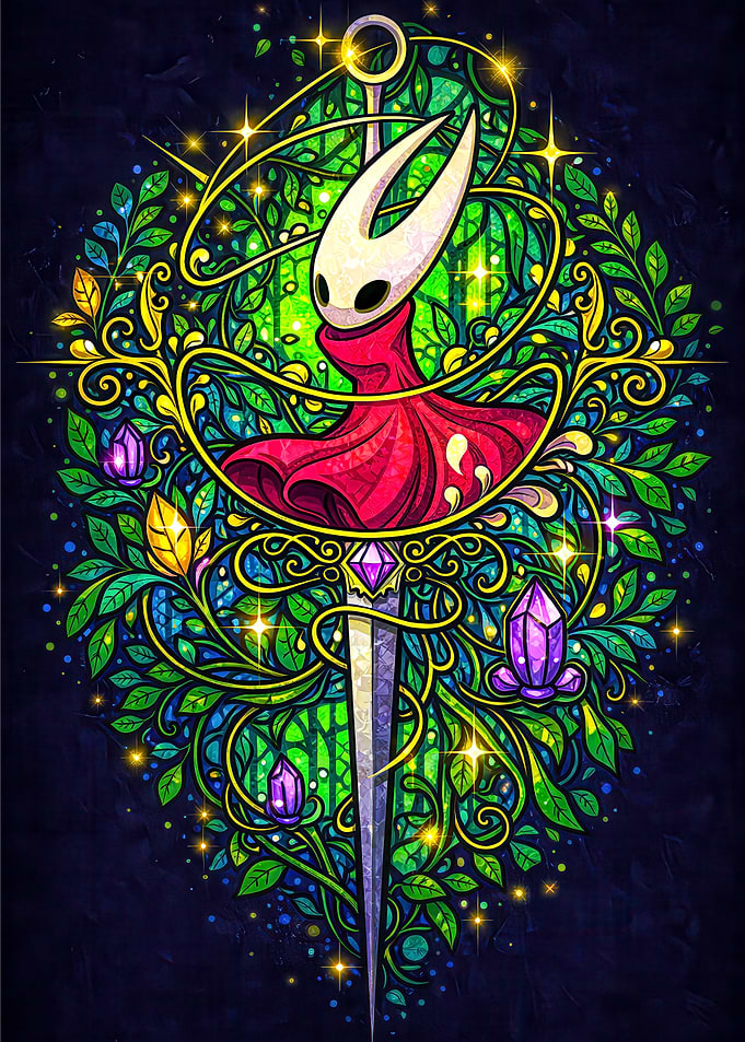 Hornet from Hollow Knight in Stained Glass Style