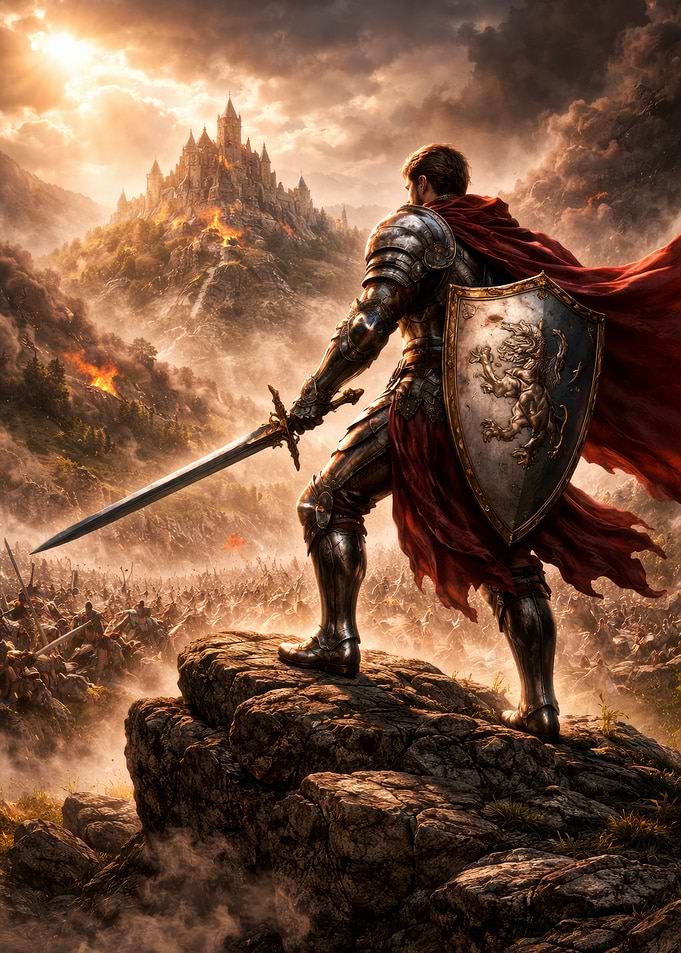 Knight overlooking a battlefield