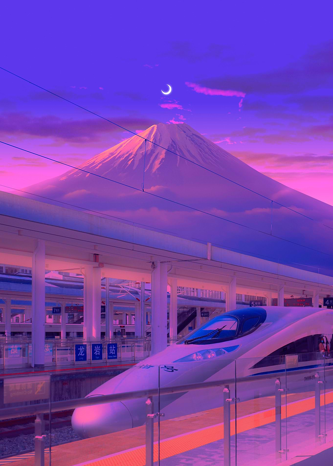 Futuristic Train at Mount Fuji Station