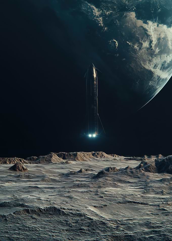 Space Starship on the Moon