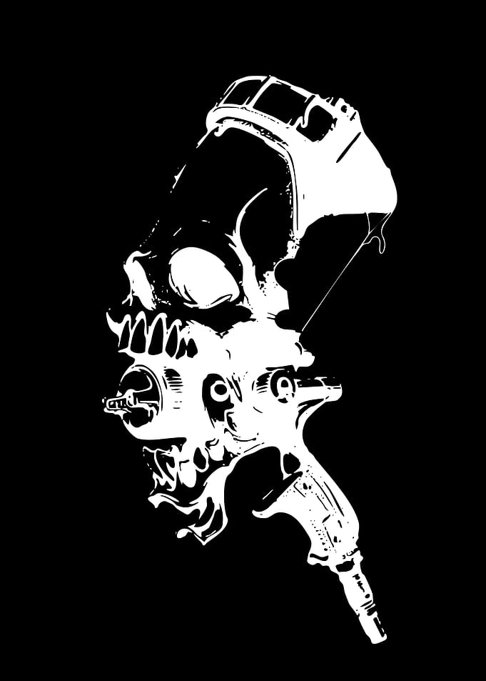 Skull Spray Gun Illustration